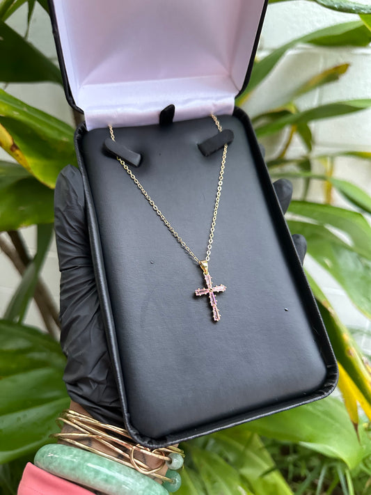 Iced Out Baby Pink Cross
